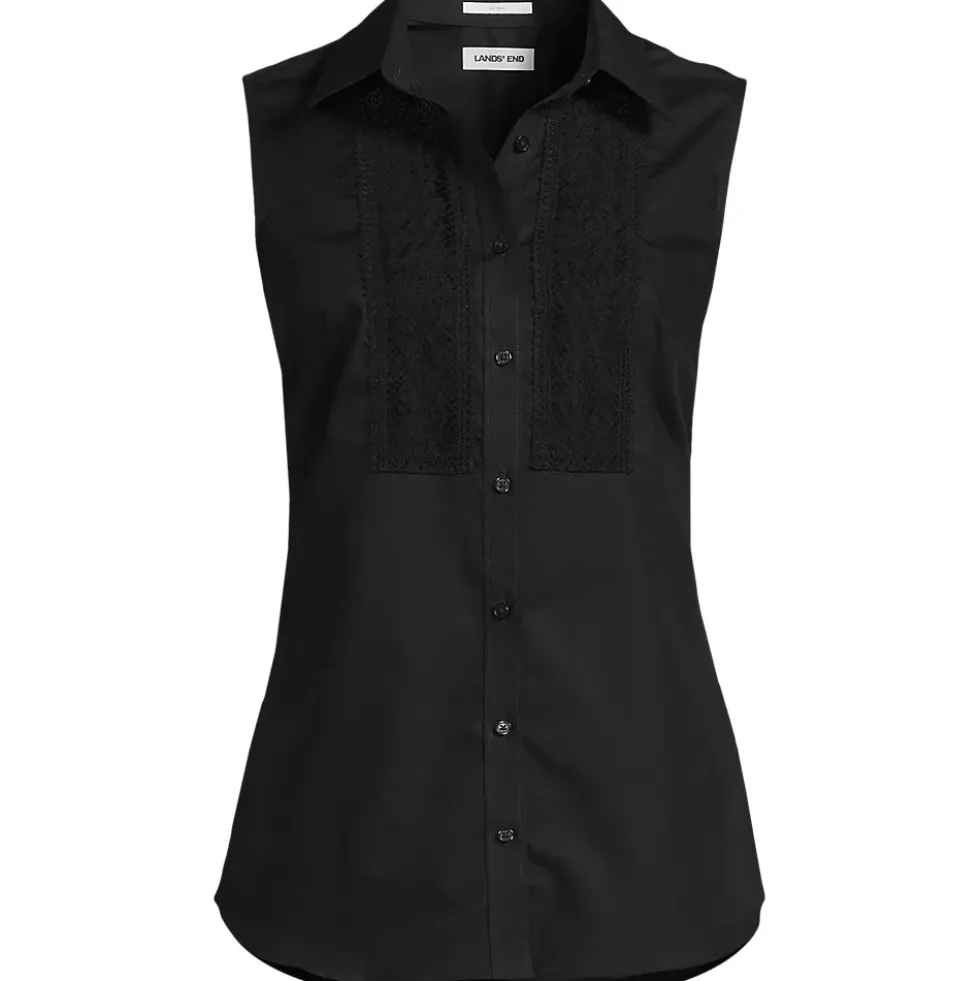 Women's Sleeveless No Iron Shirt with Lace Inset