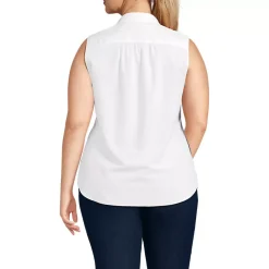 Women's Sleeveless No Iron Shirt with Lace Inset