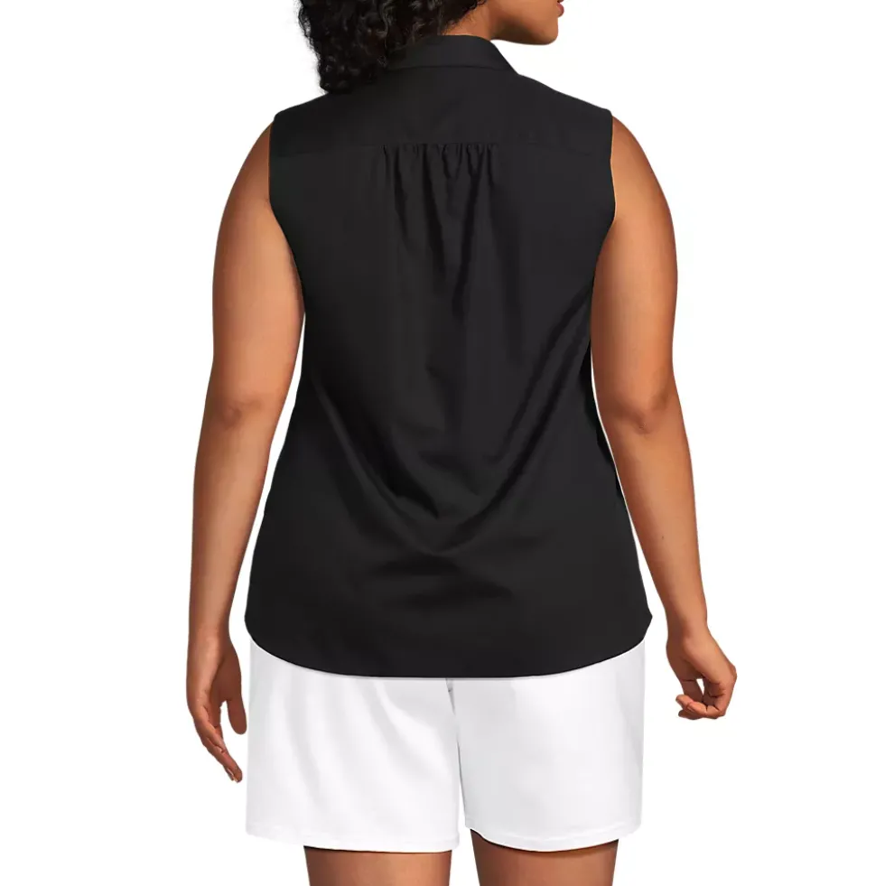 Women's Sleeveless No Iron Shirt with Lace Inset