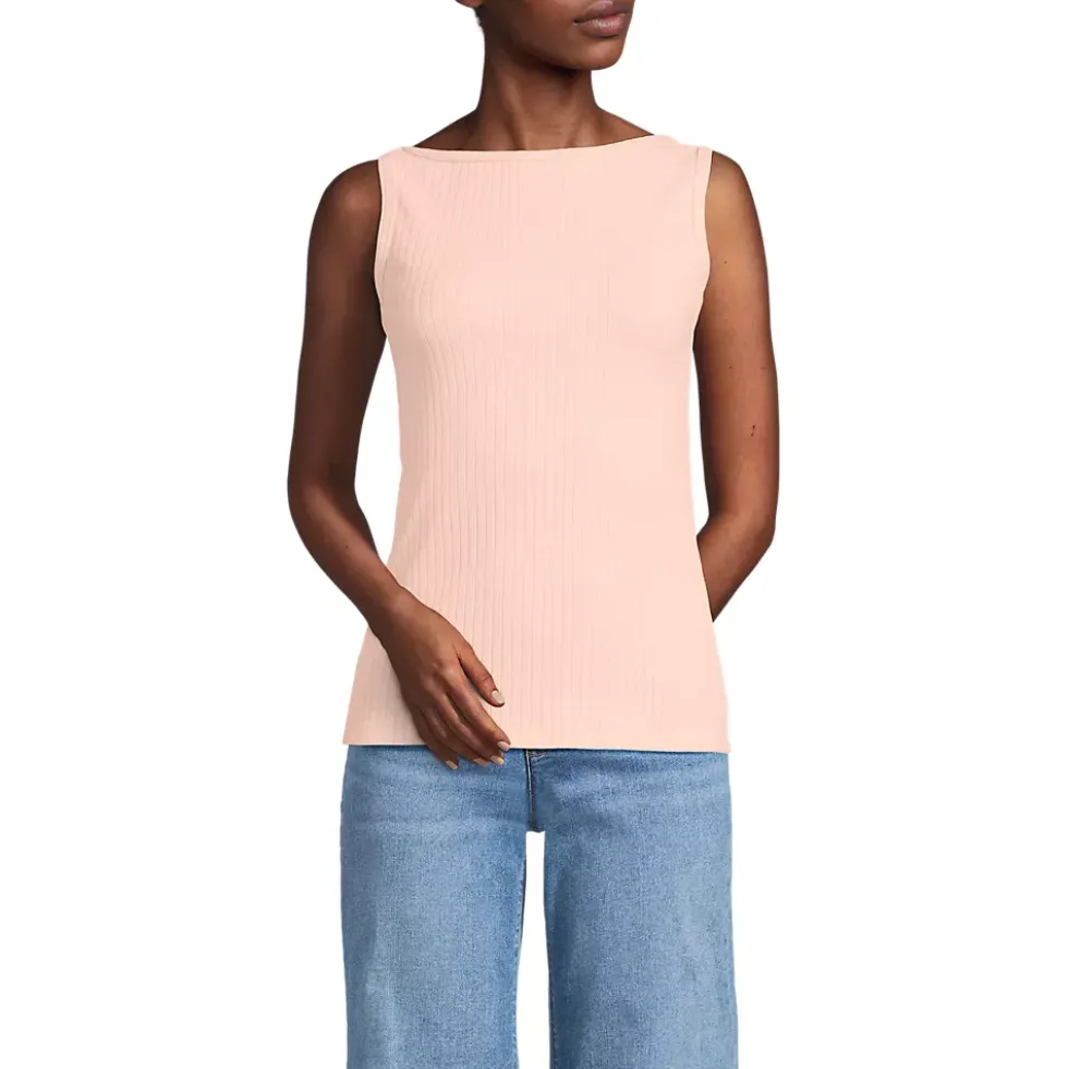 Women's Sleeveless Pointelle Rib Boat Neck Tank