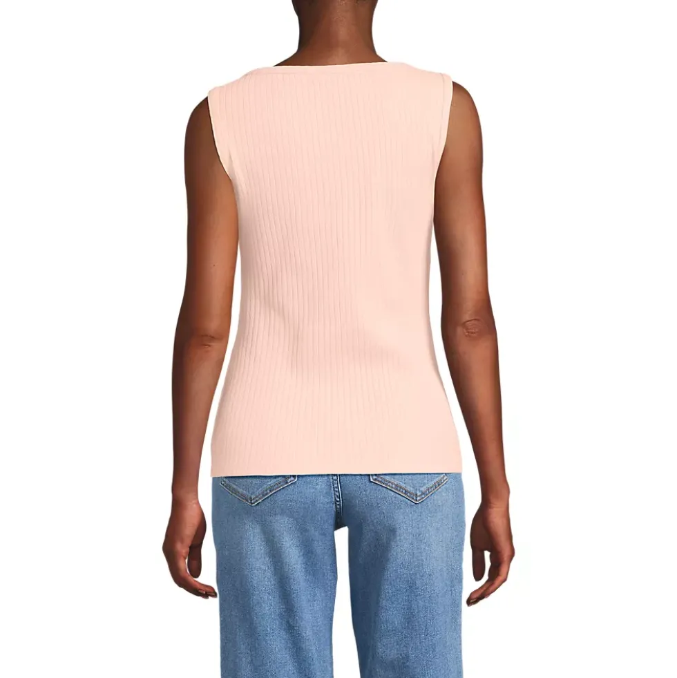Women's Sleeveless Pointelle Rib Boat Neck Tank