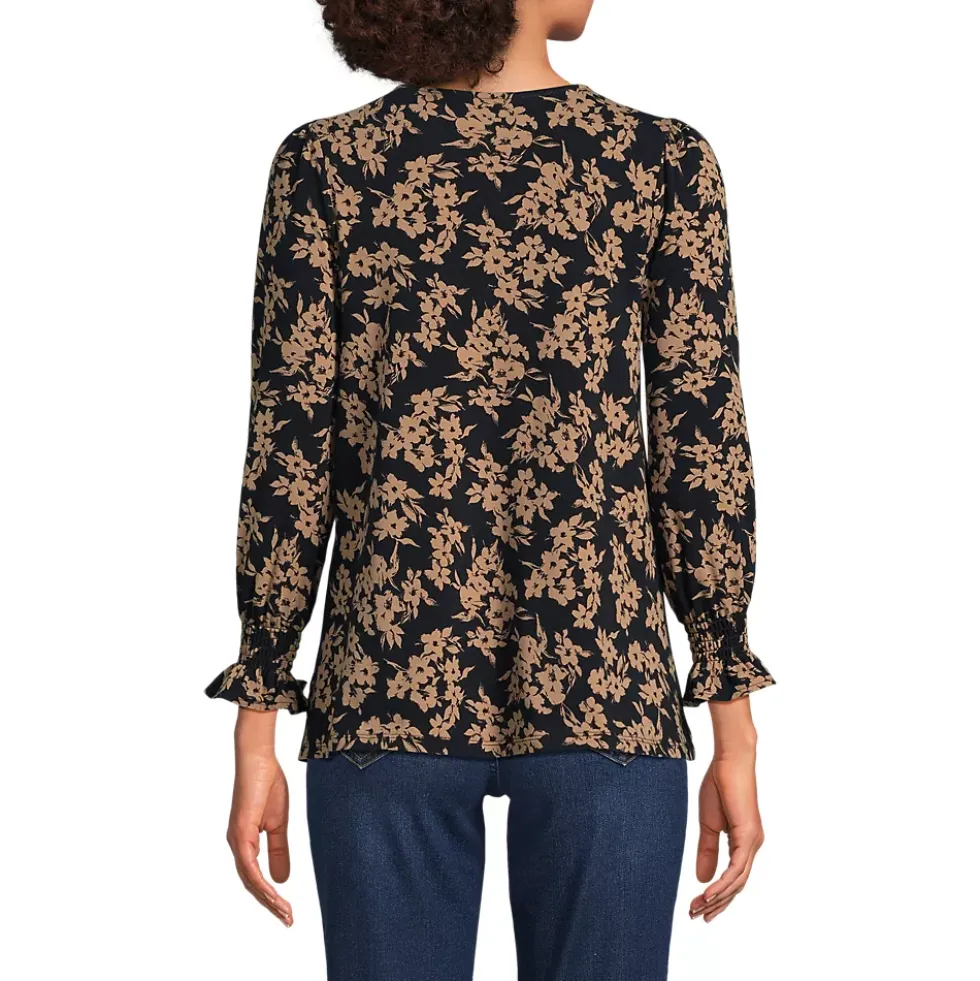 Women's 3/4 Sleeve Lightweight Jersey Button Front Top