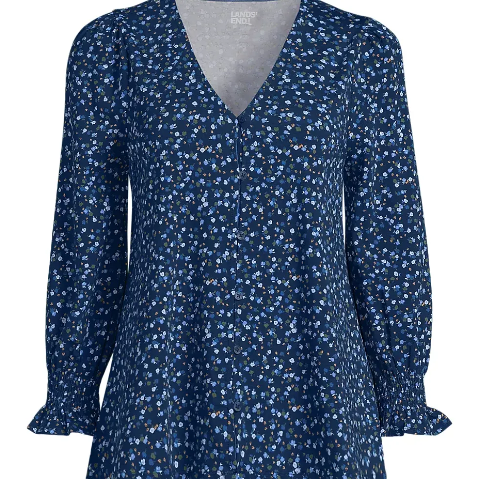 Women's 3/4 Sleeve Lightweight Jersey Button Front Top