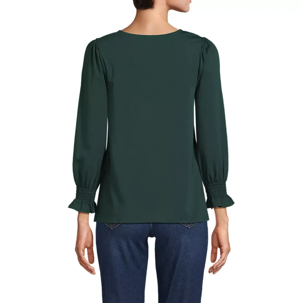 Women's 3/4 Sleeve Lightweight Jersey Button Front Top