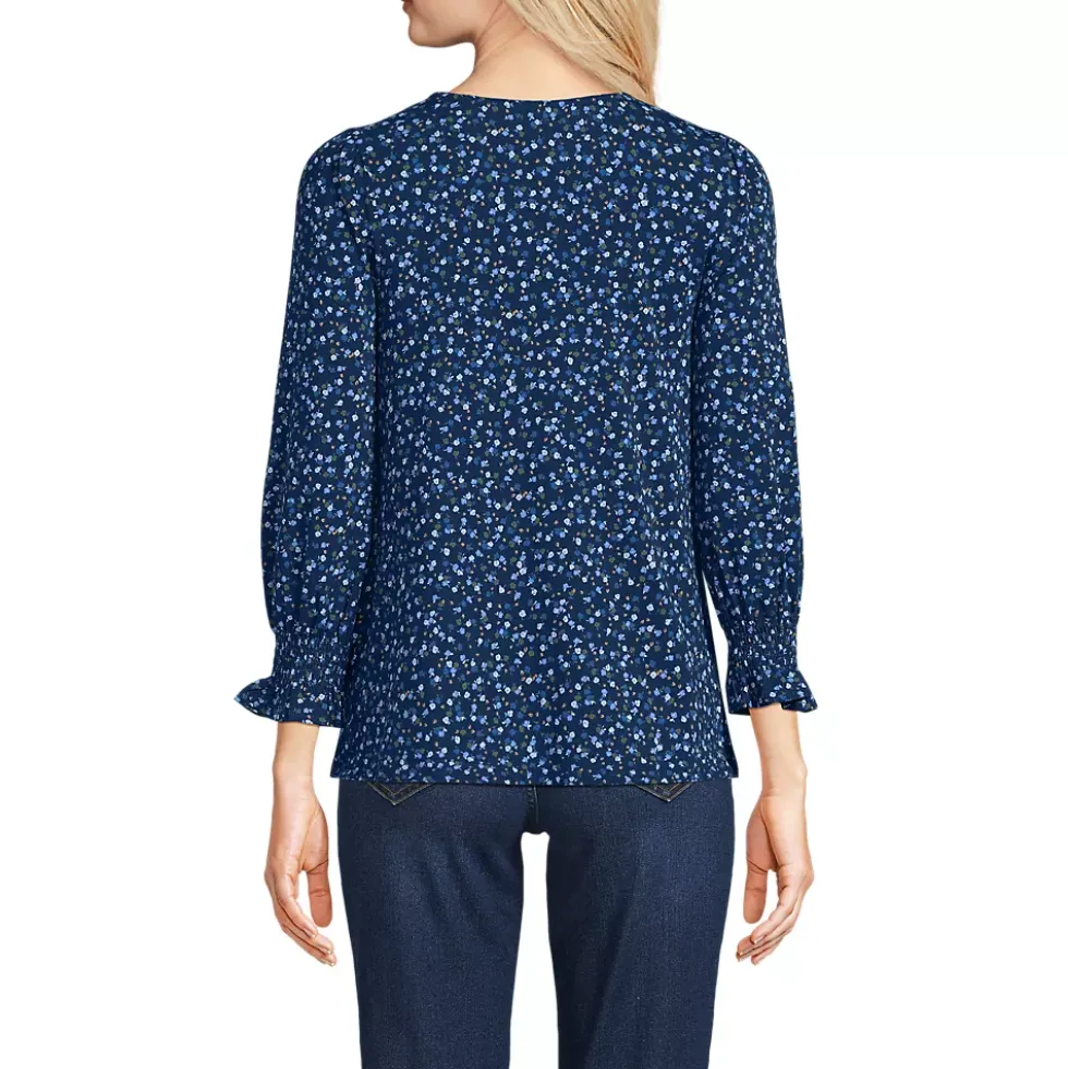 Women's 3/4 Sleeve Lightweight Jersey Button Front Top