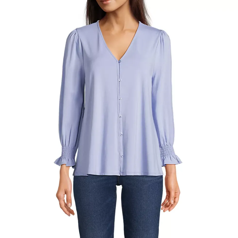 Women's 3/4 Sleeve Lightweight Jersey Button Front Top