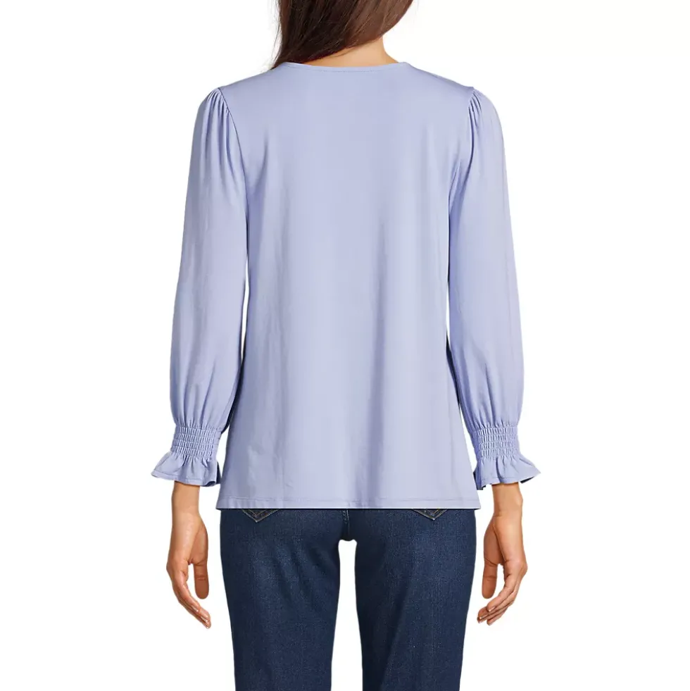 Women's 3/4 Sleeve Lightweight Jersey Button Front Top
