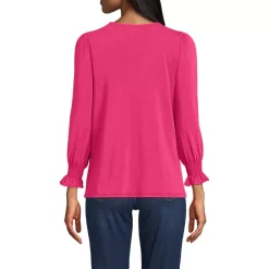 Women's 3/4 Sleeve Lightweight Jersey Button Front Top