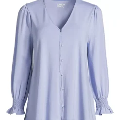Women's 3/4 Sleeve Lightweight Jersey Button Front Top