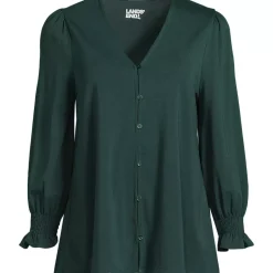 Women's 3/4 Sleeve Lightweight Jersey Button Front Top