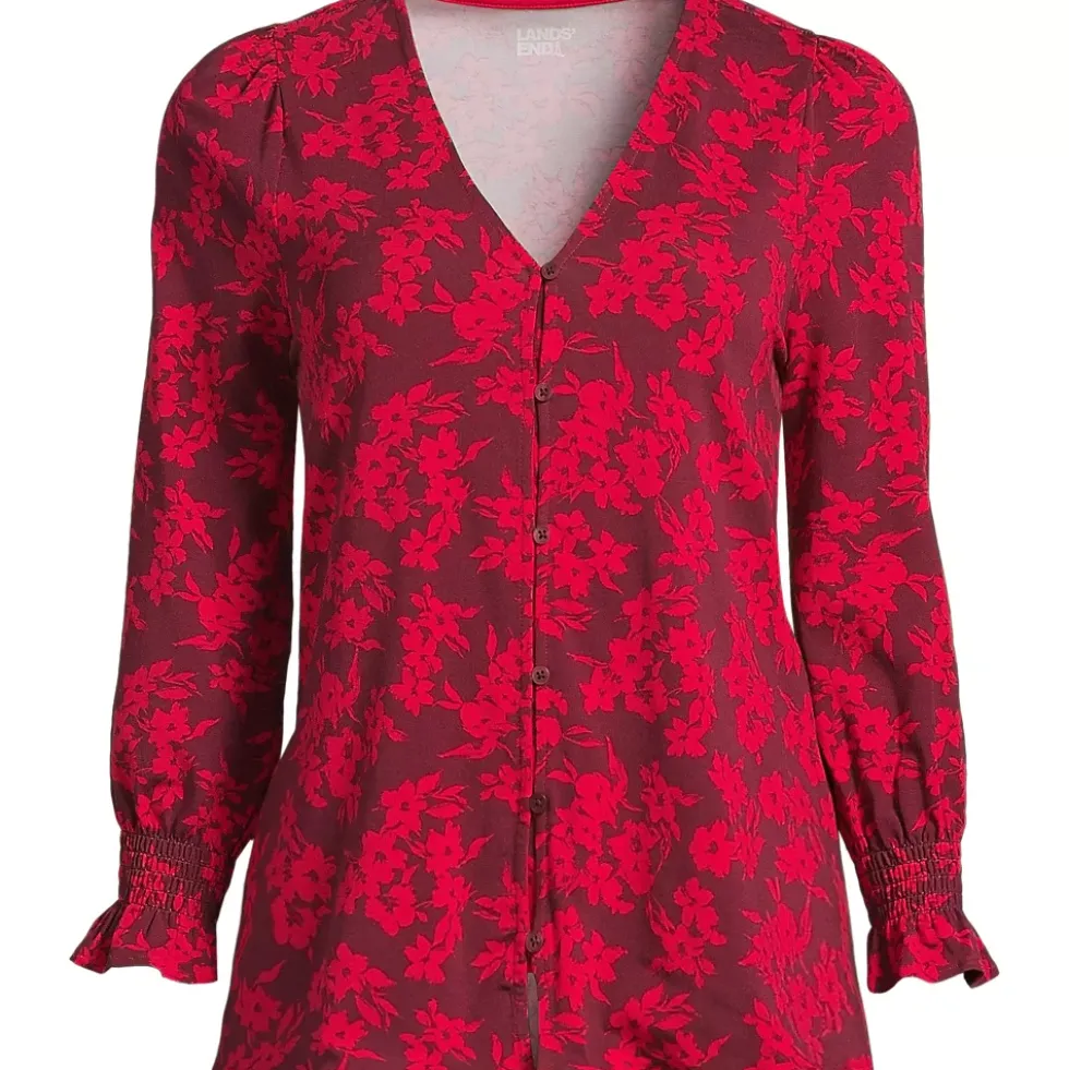 Women's 3/4 Sleeve Lightweight Jersey Button Front Top