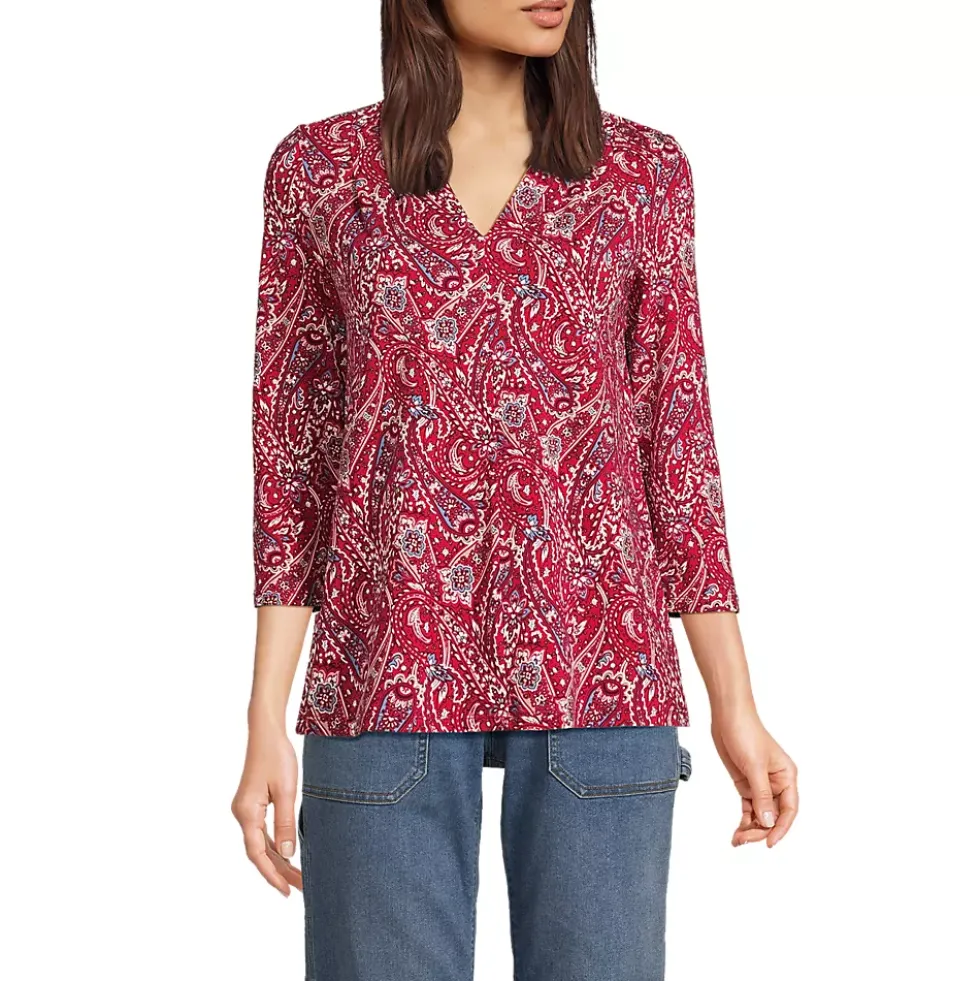 Women's 3/4 Sleeve Light Weight Jersey V-neck Top