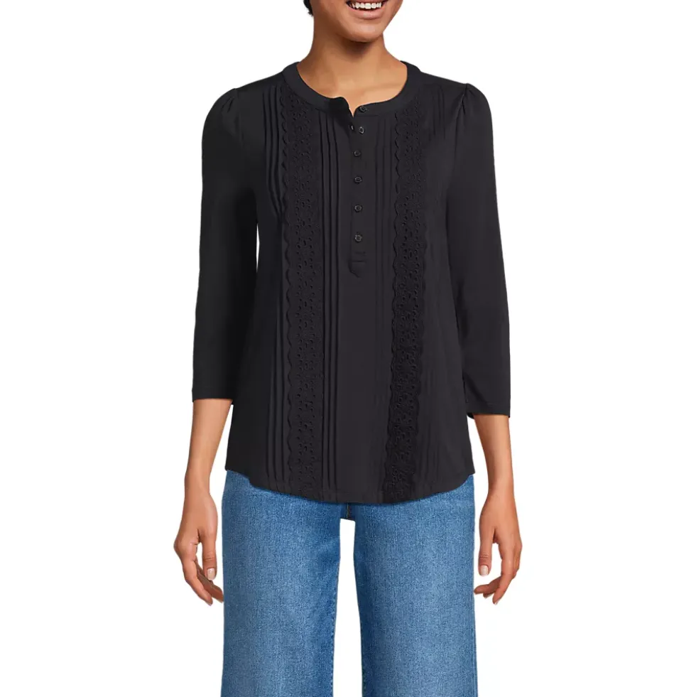 Women's 3/4 Sleeve Lightweight Jersey Embellished Top