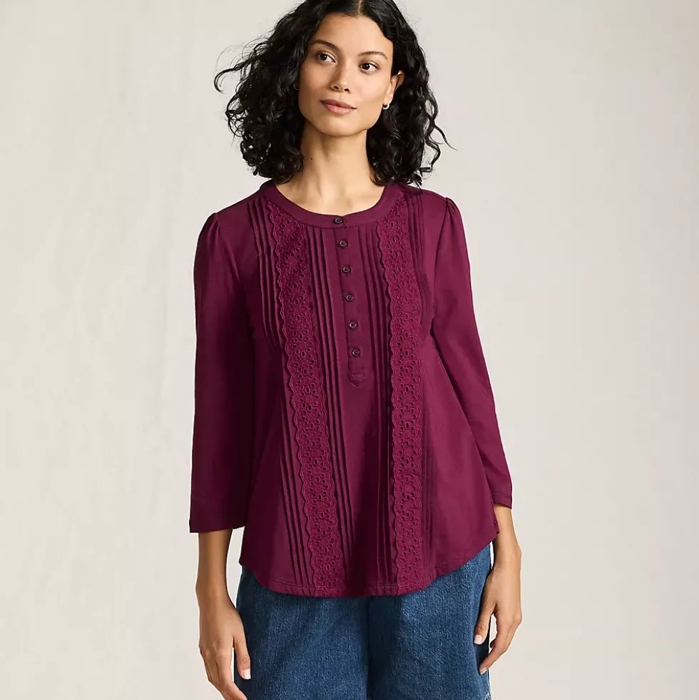 Women's 3/4 Sleeve Lightweight Jersey Embellished Top