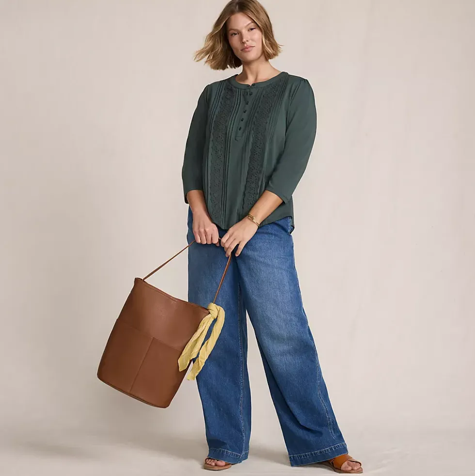 Women's 3/4 Sleeve Lightweight Jersey Embellished Top