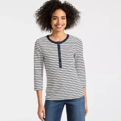 Women's 3/4 Sleeve Polished Rib Henley Top