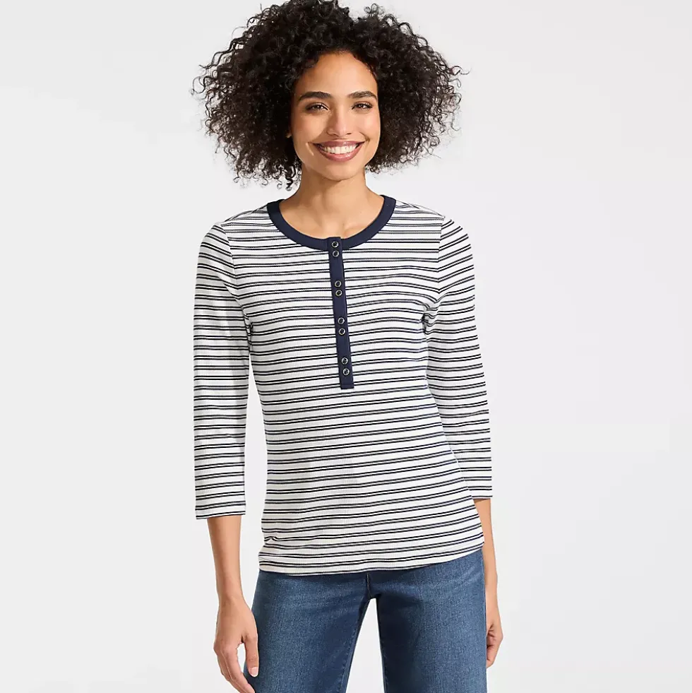 Women's 3/4 Sleeve Polished Rib Henley Top