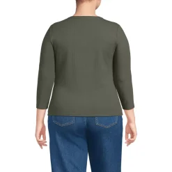 Women's 3/4 Sleeve Polished Rib Henley Top