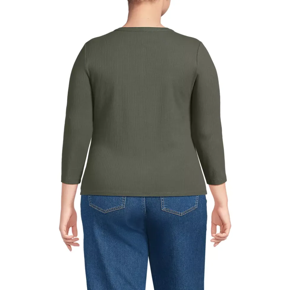 Women's 3/4 Sleeve Polished Rib Henley Top