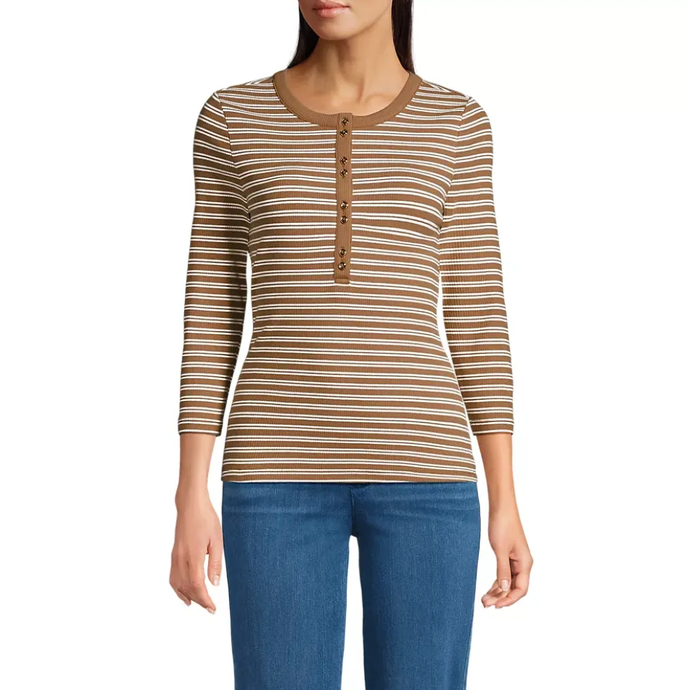 Women's 3/4 Sleeve Polished Rib Henley Top