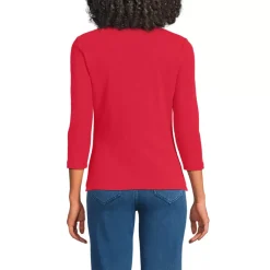 Women's 3/4 Sleeve Polished Rib Henley Top