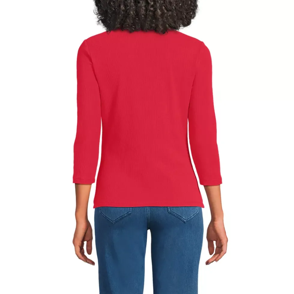 Women's 3/4 Sleeve Polished Rib Henley Top
