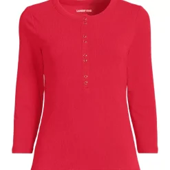 Women's 3/4 Sleeve Polished Rib Henley Top