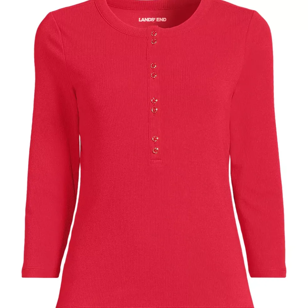 Women's 3/4 Sleeve Polished Rib Henley Top