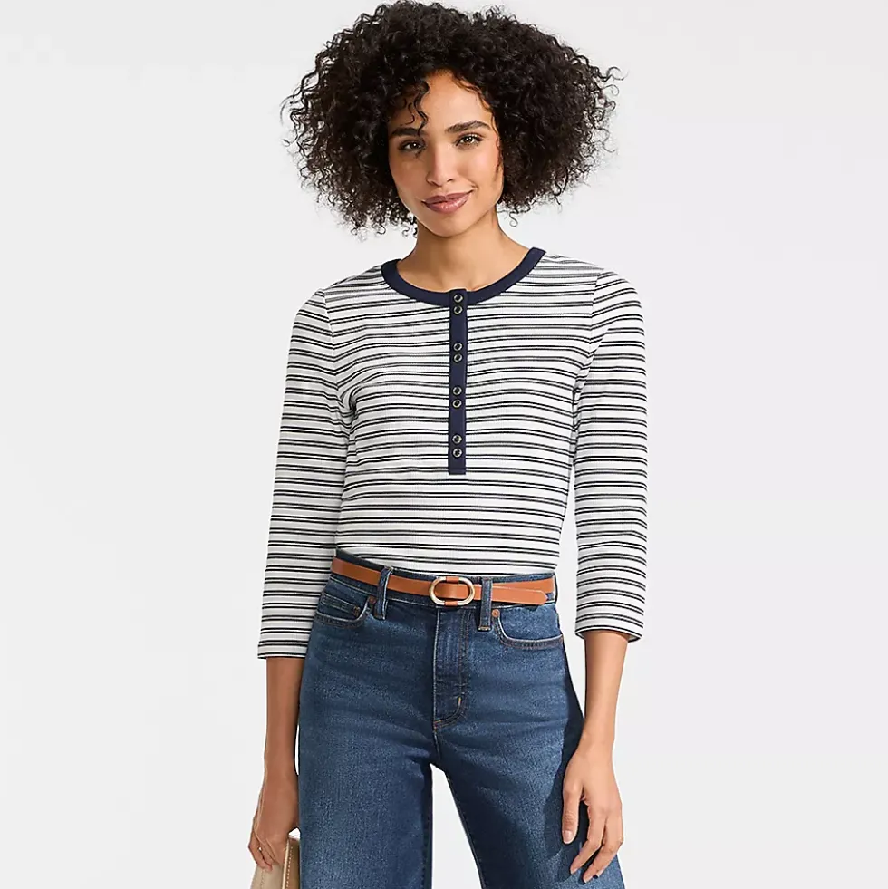 Women's 3/4 Sleeve Polished Rib Henley Top