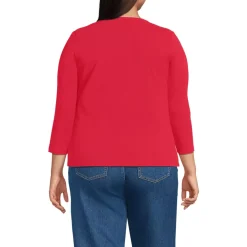 Women's 3/4 Sleeve Polished Rib Henley Top