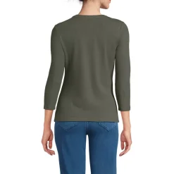 Women's 3/4 Sleeve Polished Rib Henley Top