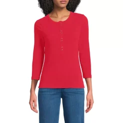 Women's 3/4 Sleeve Polished Rib Henley Top
