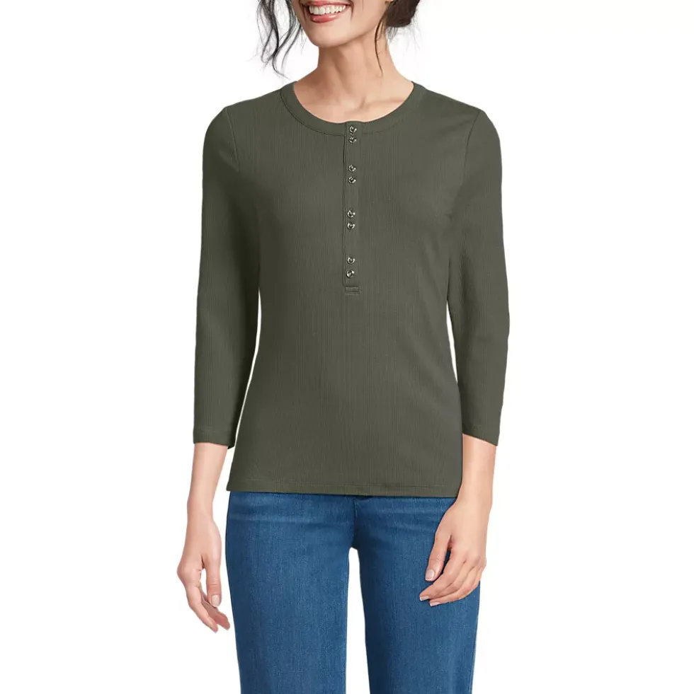 Women's 3/4 Sleeve Polished Rib Henley Top