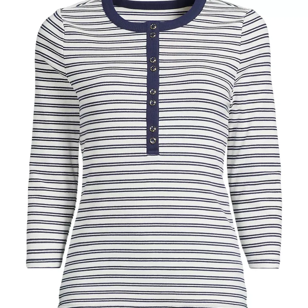 Women's 3/4 Sleeve Polished Rib Henley Top