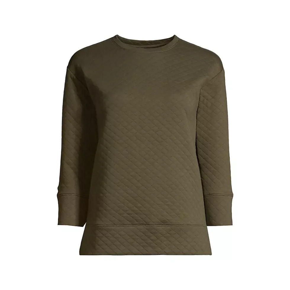 Women's 3/4 Sleeve Quilted Crew Neck Top
