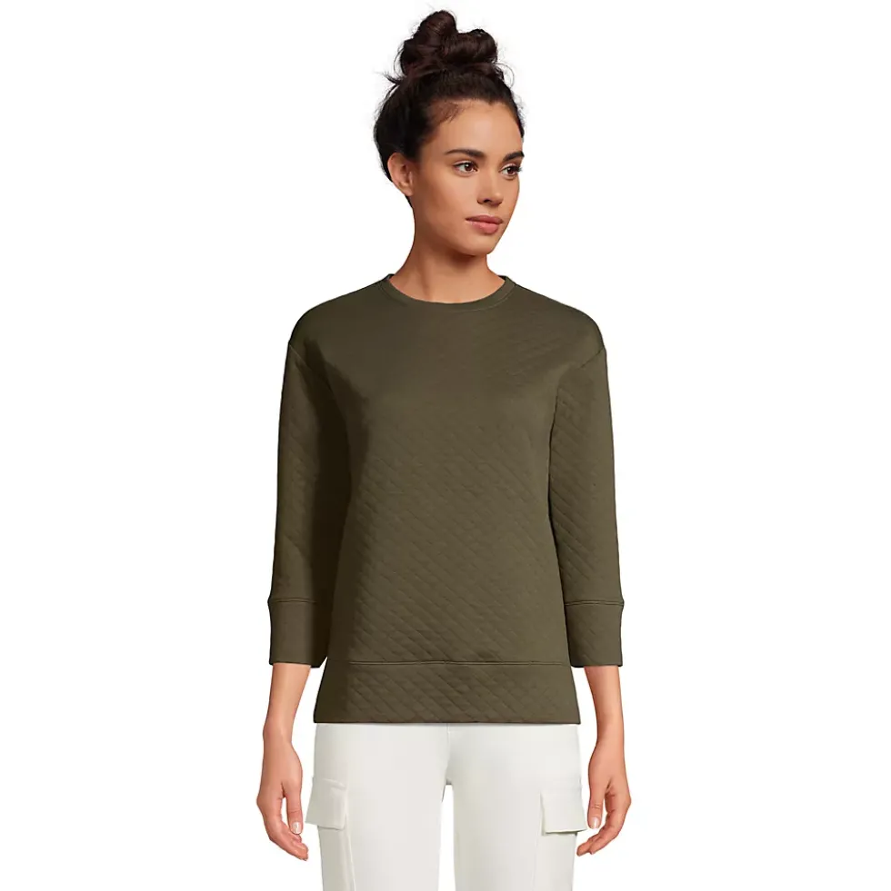 Women's 3/4 Sleeve Quilted Crew Neck Top
