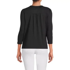 Women's 3/4 Sleeve Slub V-neck Lace Trim Top