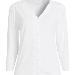 Women's 3/4 Sleeve Slub V-neck Lace Trim Top