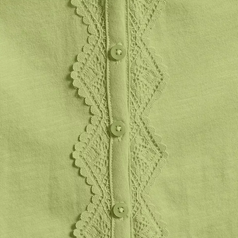 Women's 3/4 Sleeve Slub V-neck Lace Trim Top