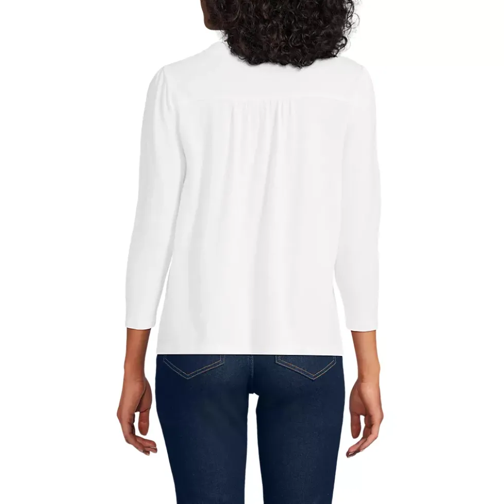 Women's 3/4 Sleeve Slub V-neck Lace Trim Top