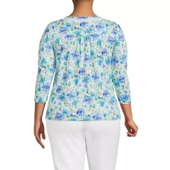 Women's 3/4 Sleeve Slub V-neck Lace Trim Top