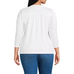 Women's 3/4 Sleeve Slub V-neck Lace Trim Top