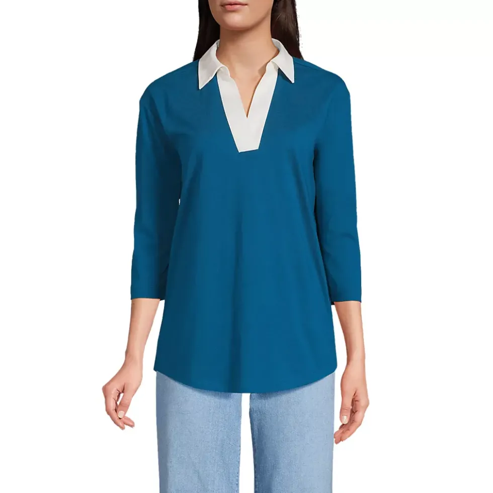 Women's 3/4 Sleeve Super T Collared Popover Tunic