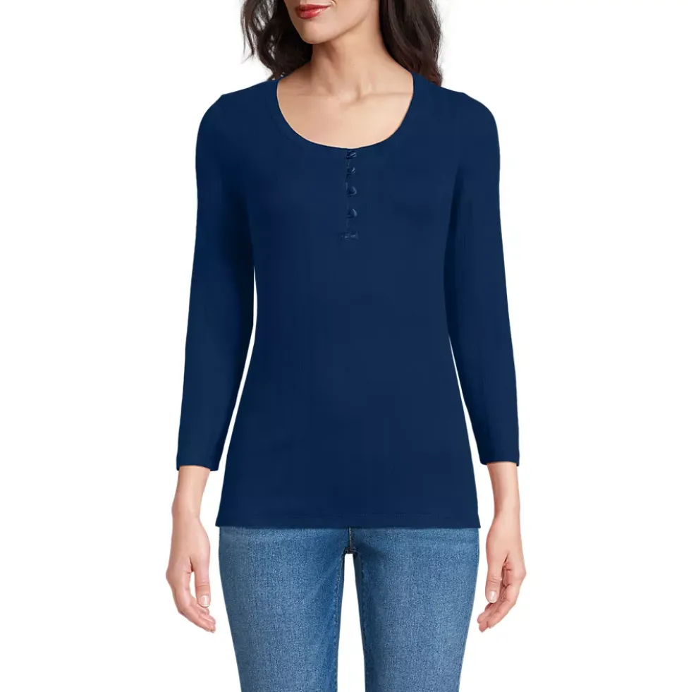 Women's 3/4 Sleeve Variegated Micro Rib Henley