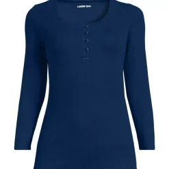 Women's 3/4 Sleeve Variegated Micro Rib Henley
