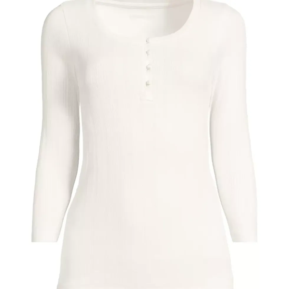 Women's 3/4 Sleeve Variegated Micro Rib Henley