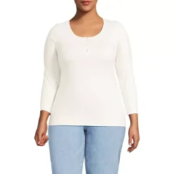 Women's 3/4 Sleeve Variegated Micro Rib Henley