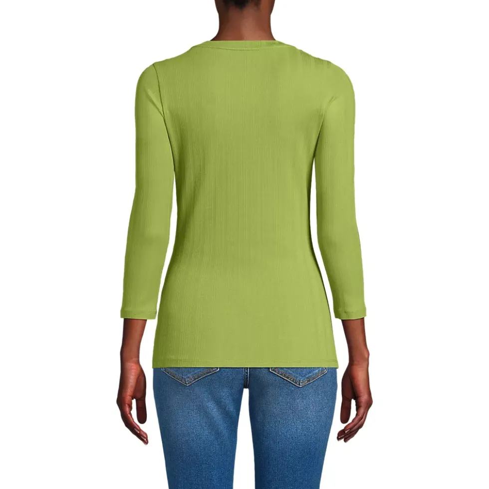Women's 3/4 Sleeve Variegated Micro Rib Henley