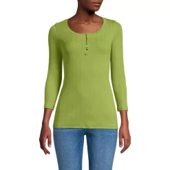 Women's 3/4 Sleeve Variegated Micro Rib Henley