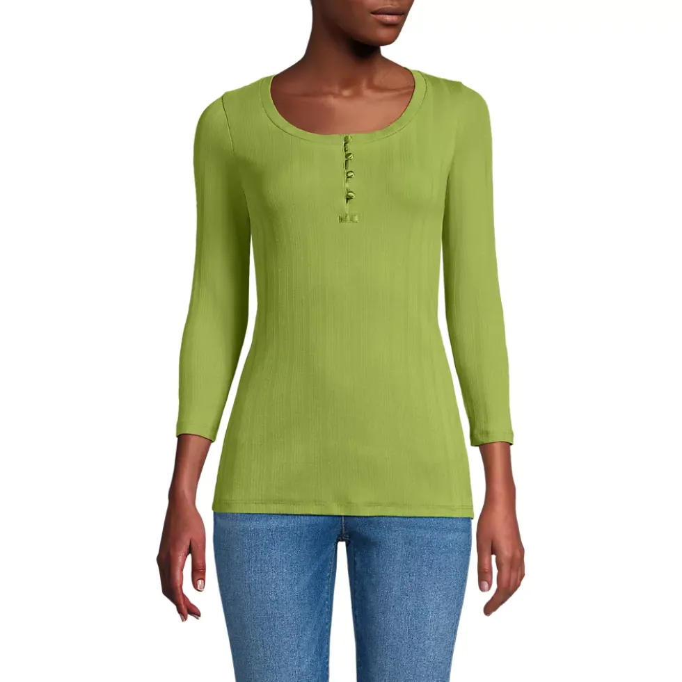 Women's 3/4 Sleeve Variegated Micro Rib Henley
